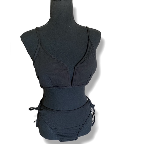 Zaful Black Sporty Bandeau Triangle Bikini Set Women’s Size XL 12-14 NWT Goth - Picture 2 of 10